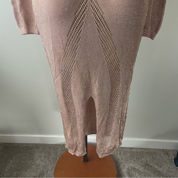 Pretty Little Thing Metallic Knitted Rose Gold Cut Out Maxi Long Dress Pink - Picture 5 of 12